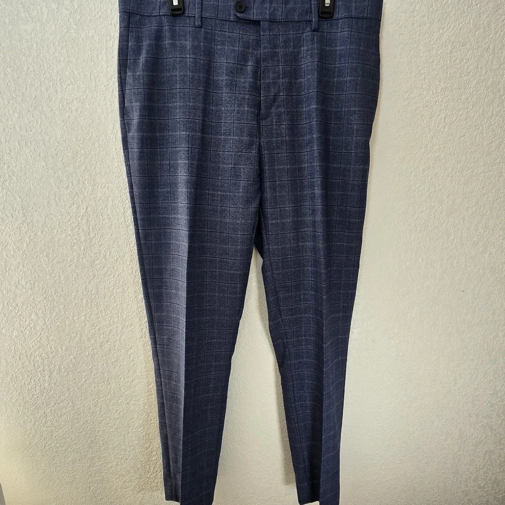 Banana Republic Tailored Fit Dress‎ Pants Mens 35x30 Blue Plaid Windowpane...